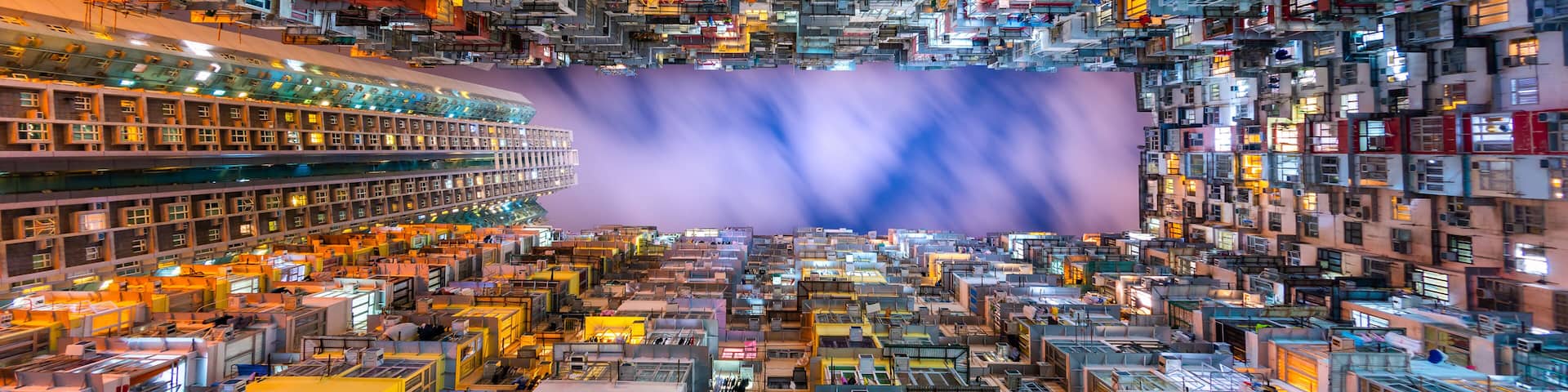 Colorful apartment building at Quarry Bay, Hong Kong, at Night.