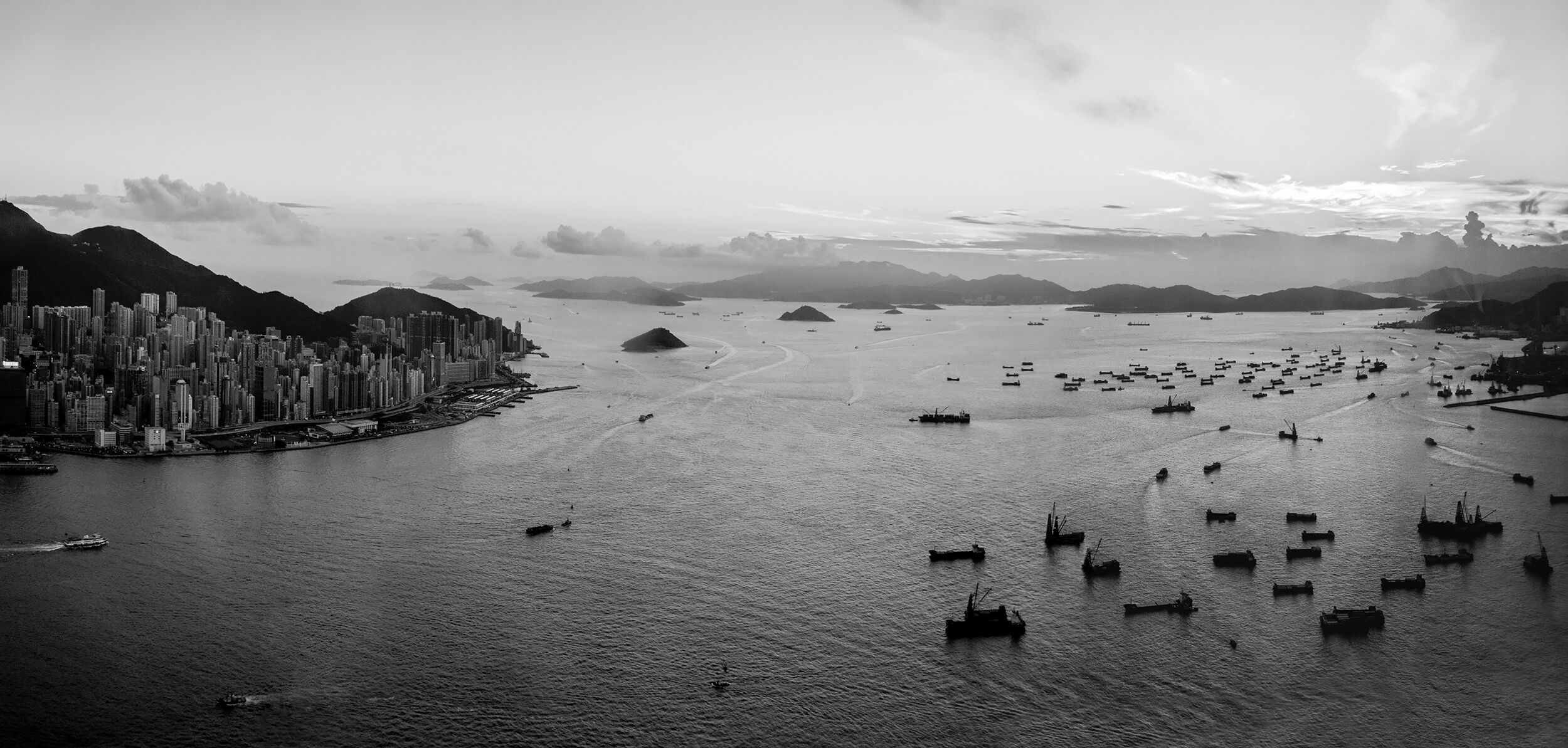 Hong Kong Victoria Harbour Sunset, Black and White