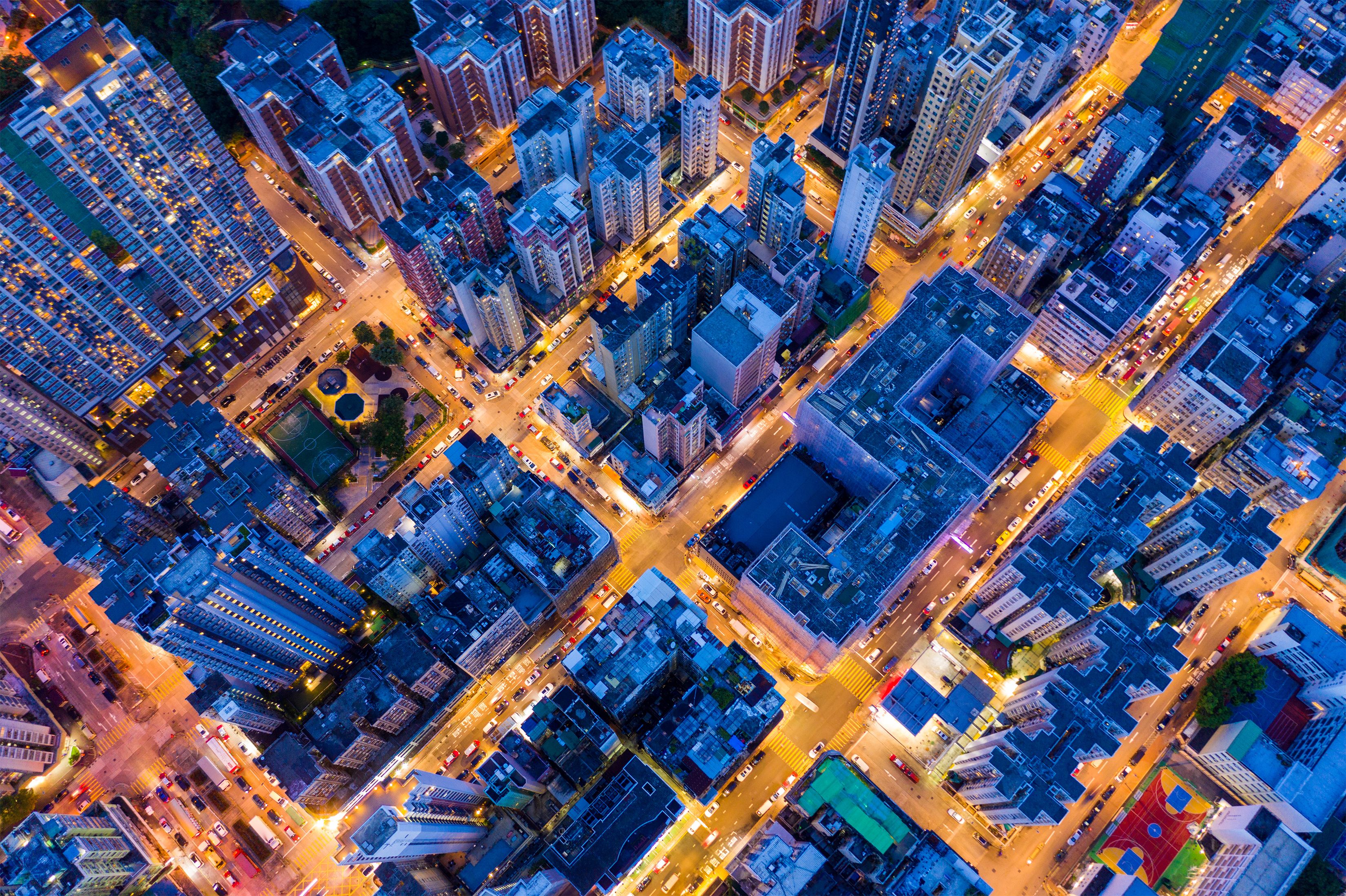Top view of Hong Kong city at night
