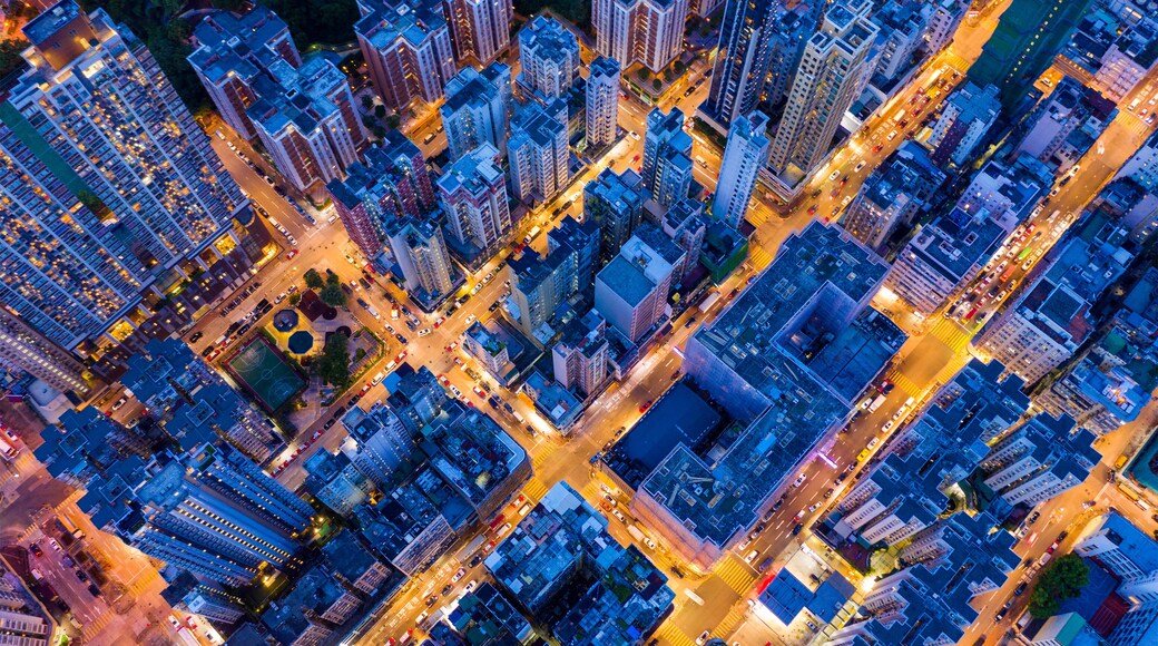 Top view of Hong Kong city at night