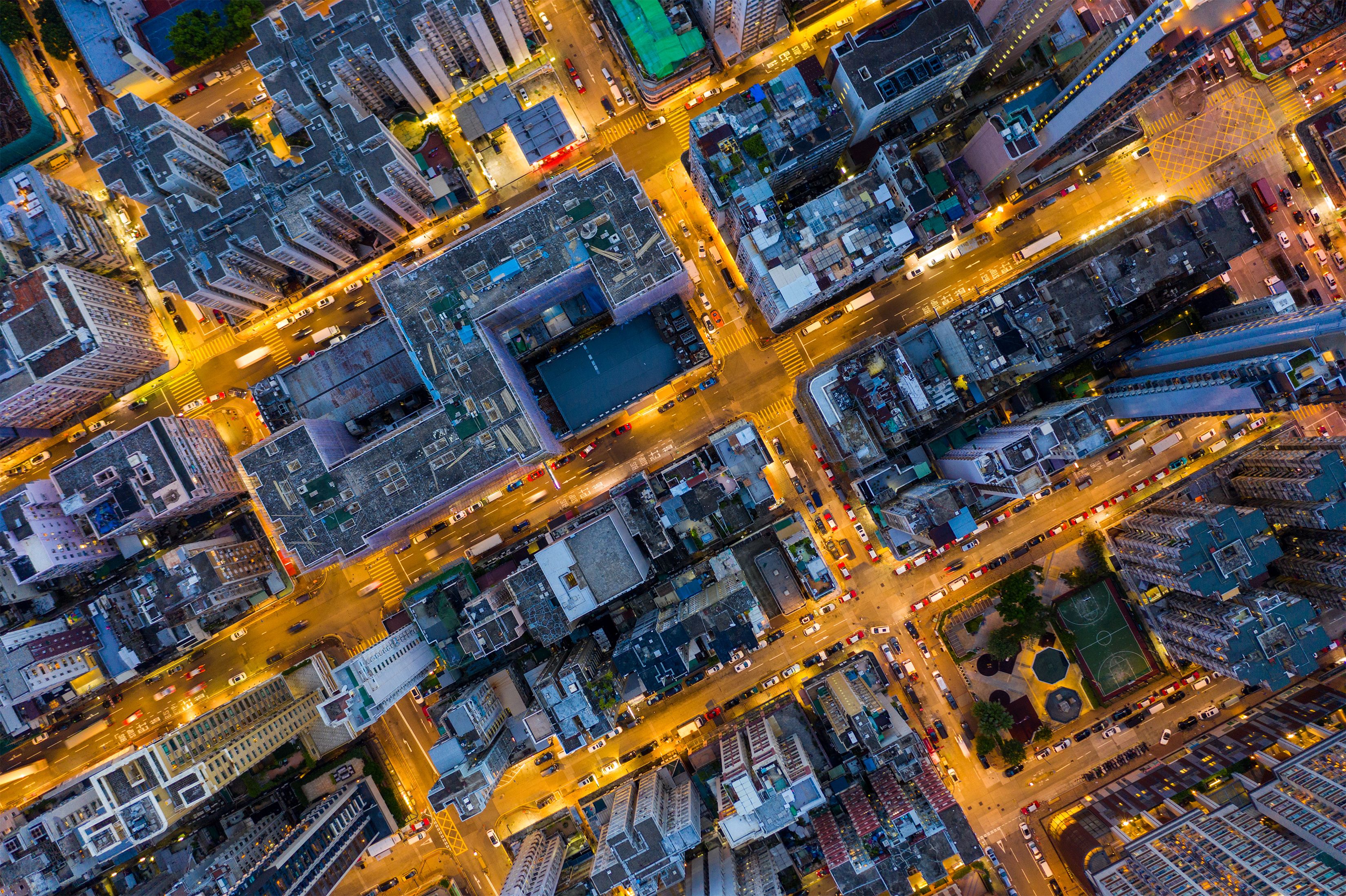 Top view of Hong Kong city at night