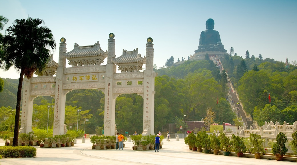 Ngong Ping featuring heritage architecture, a temple or place of worship and a garden