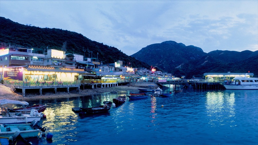 Lamma Island showing a city, a coastal town and night scenes