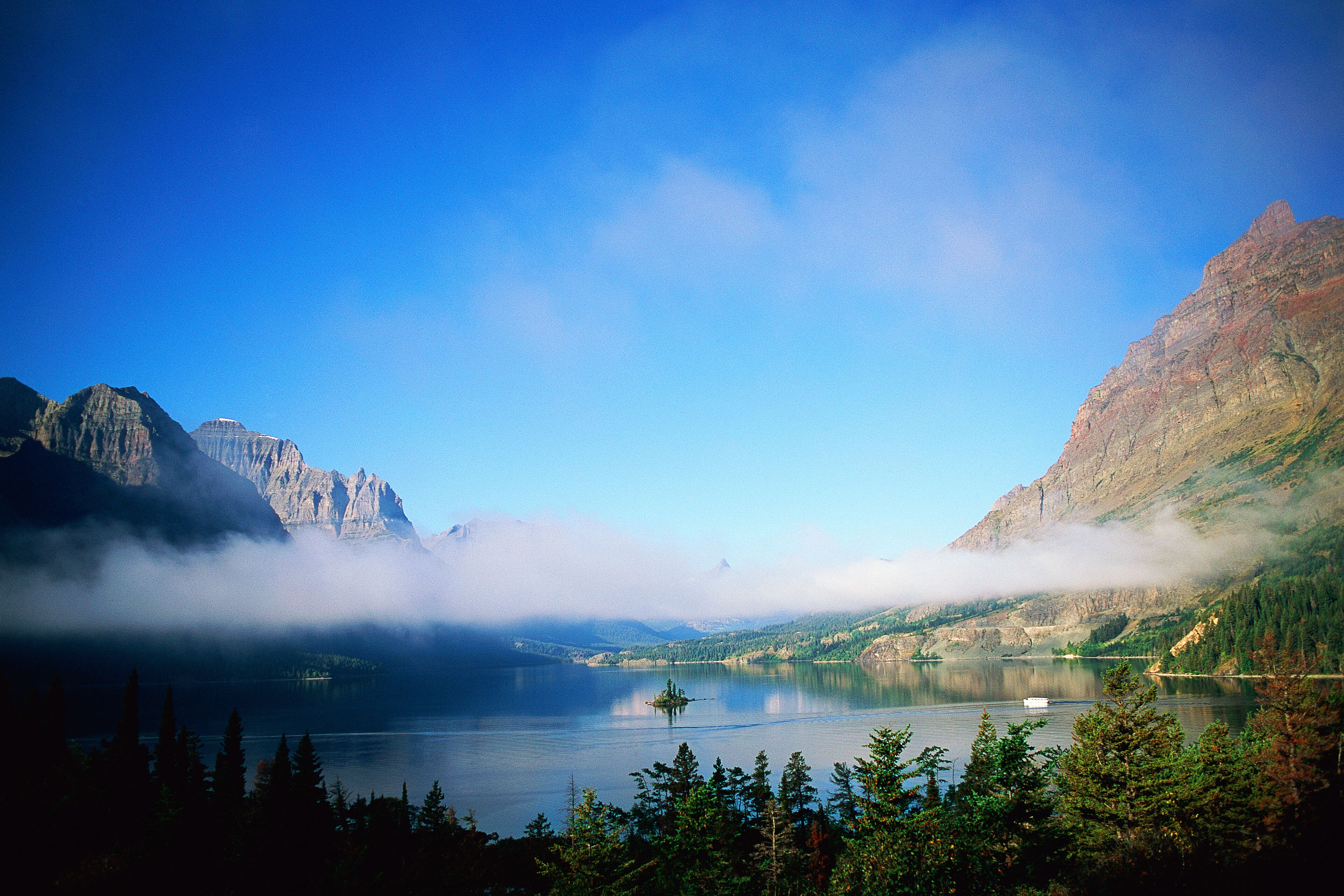 St. Mary Lake with overhanging fog