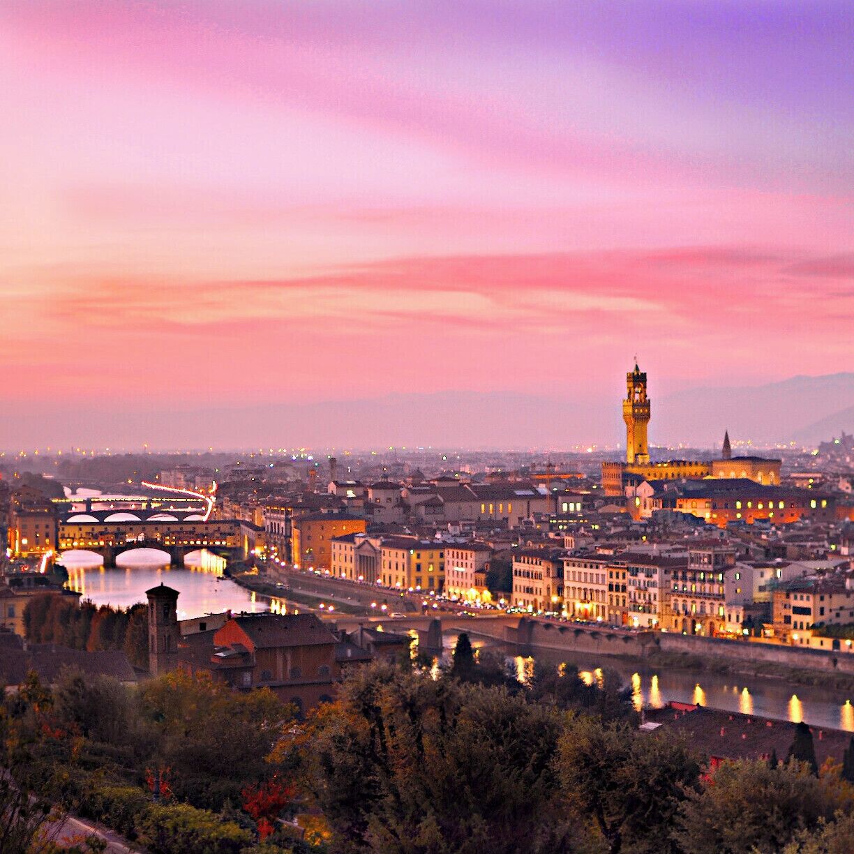 as the sky was changing with the evening, Florence was involved in beautiful colors
