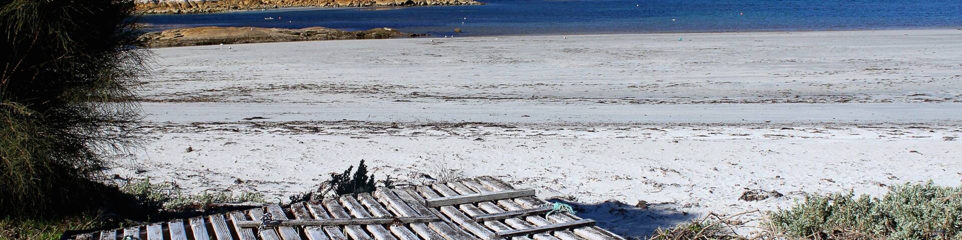 Flinders Island showing a sandy beach, general coastal views and a lake or waterhole