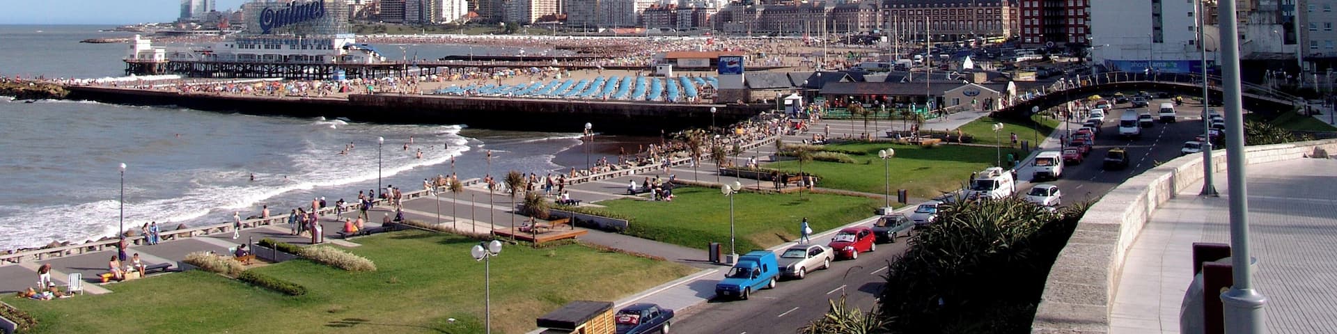 General view of the -Paseo de las Americas- and central beaches, -Mar del Plata-, Buenos Aires, Argentina.