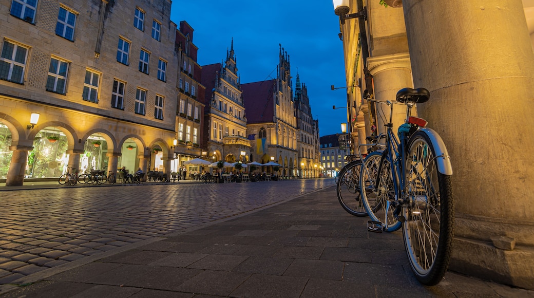 Fahrradstadt Münster - Fahrrad am Prinzipalmarkt zur Blauen Stunde am Abend