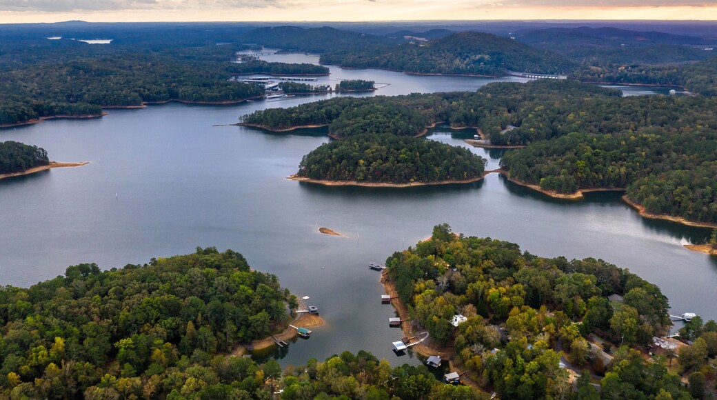 Aerial view of Lake Allatoona just after the sunset