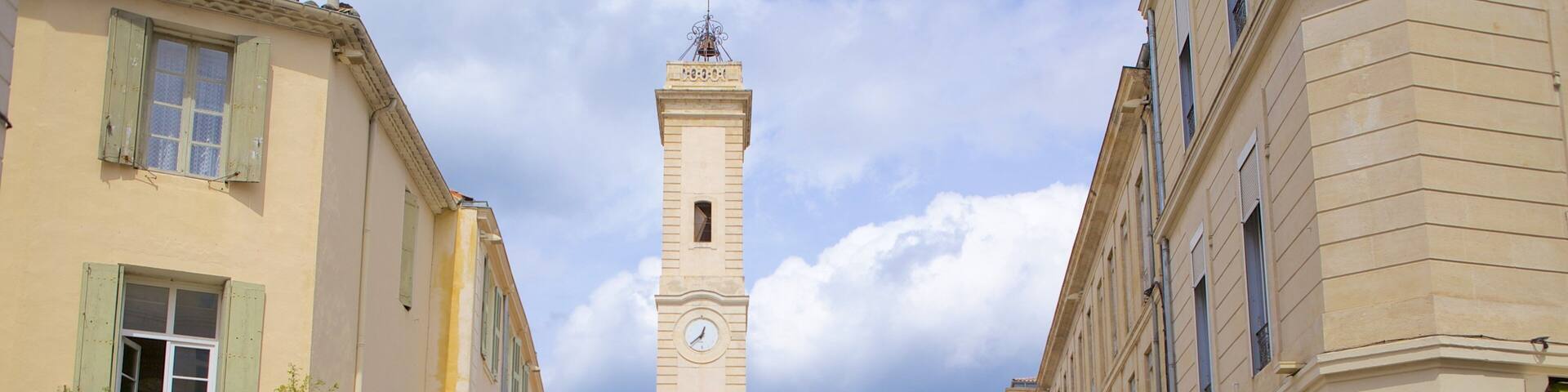 Nimes featuring street scenes as well as a large group of people