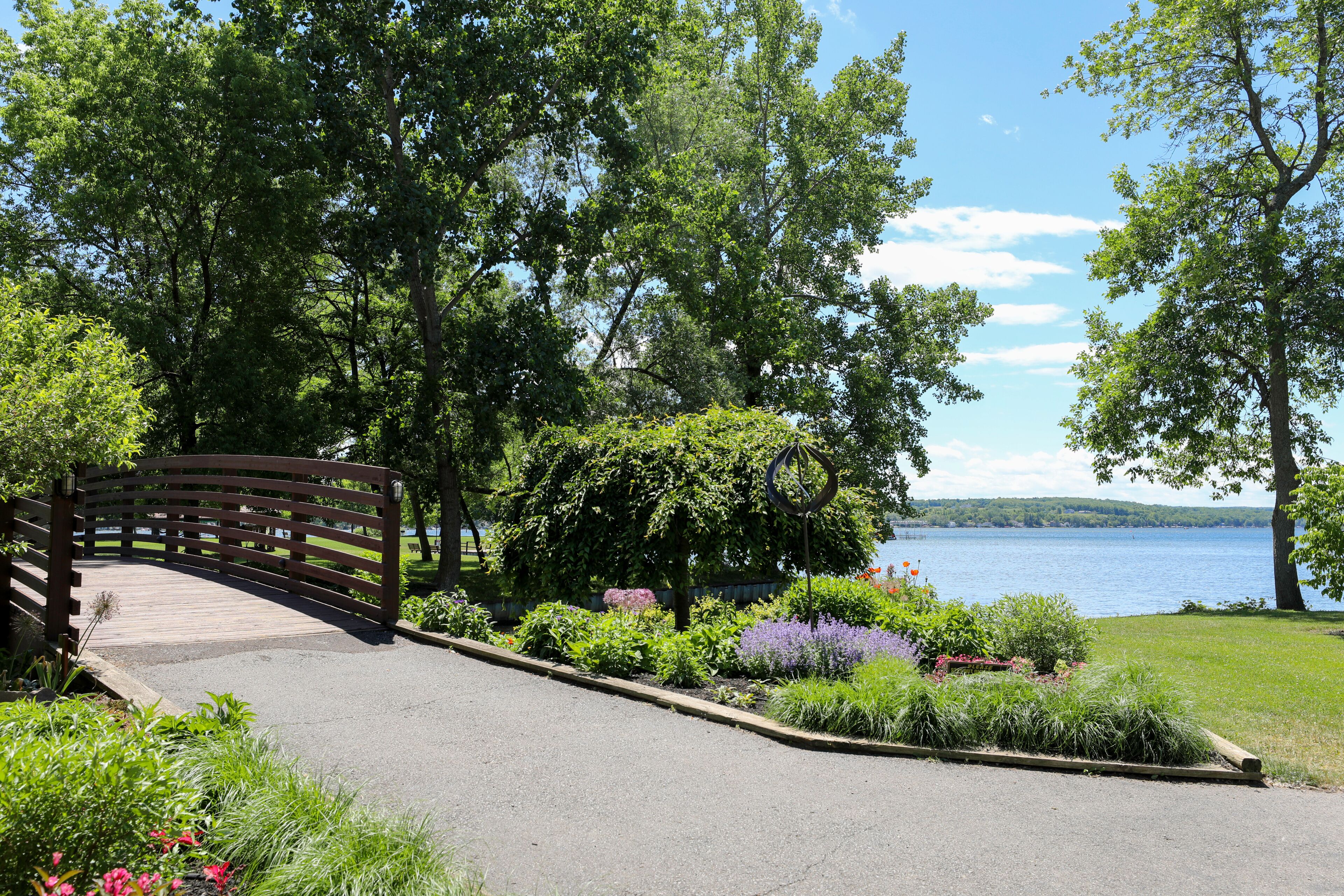 Footbridge in Vitale Park on Conesus Lake. Lakeville, New York