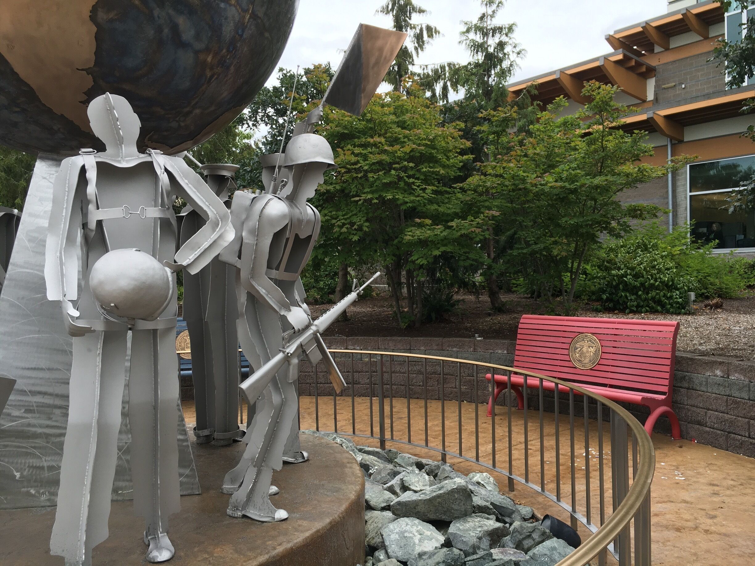 Side view of veterans' memorial.