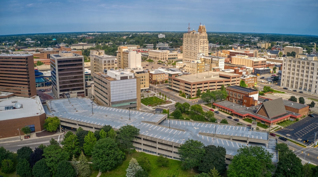 Aerial View of Downtown Flint, Michigan in Summer