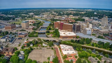Aerial View of Downtown Flint, Michigan in Summer