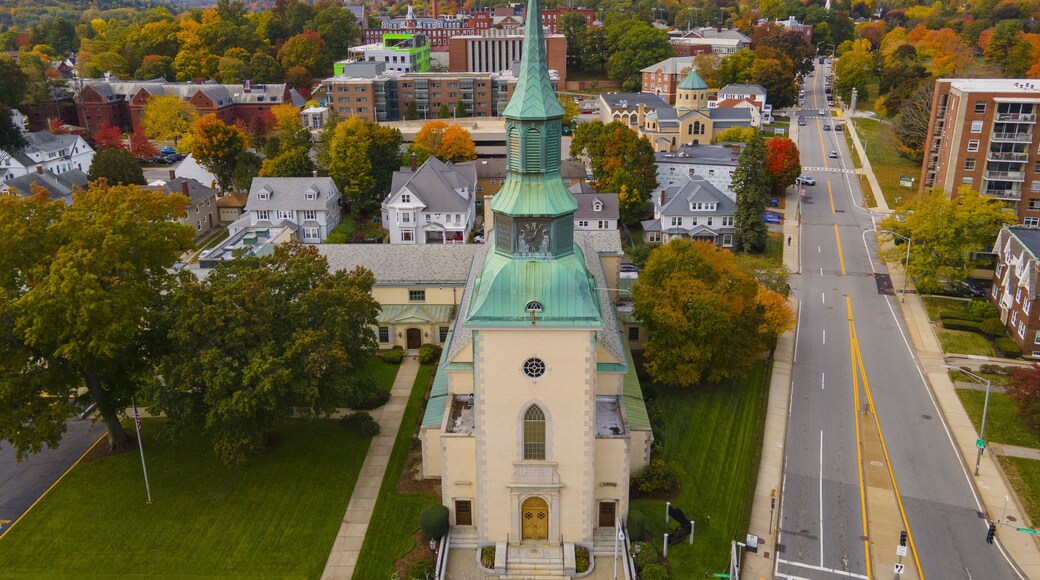 Trinity Lutheran Church at 73 Lancaster Street in historic downtown of Worcester, Massachusetts MA, USA.
