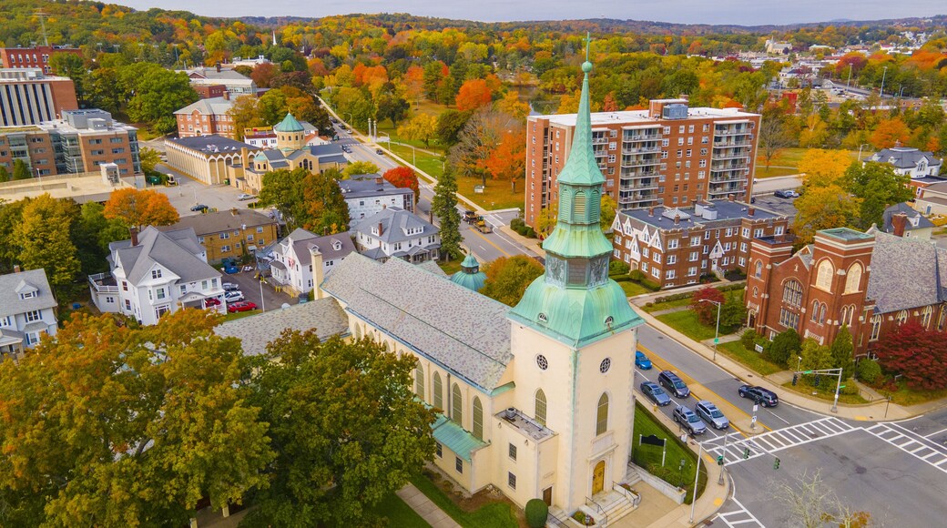 Trinity Lutheran Church at 73 Lancaster Street in historic downtown of Worcester, Massachusetts MA, USA.