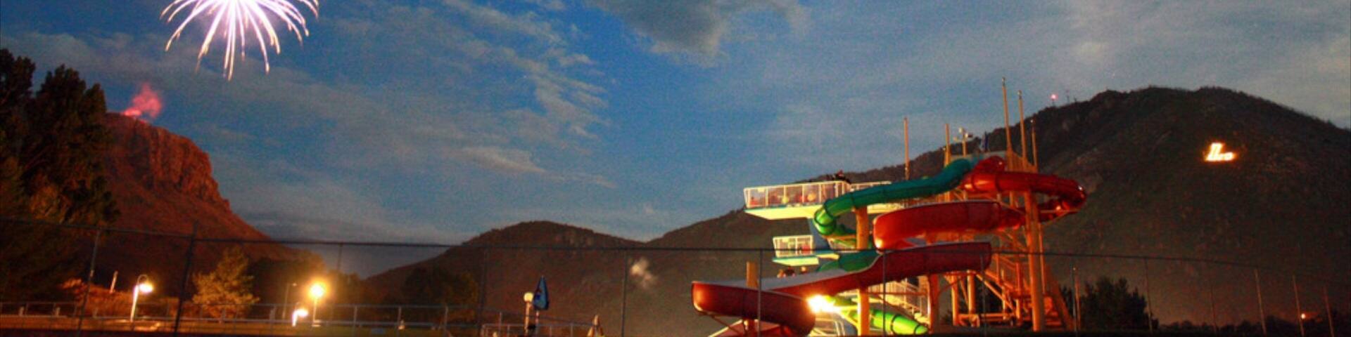Lava Hot Springs featuring a waterpark and night scenes