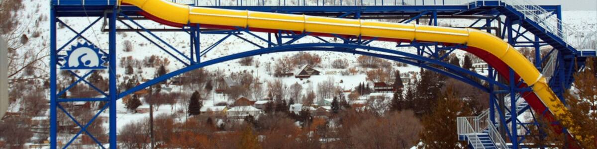 Lava Hot Springs featuring snow, mountains and rides