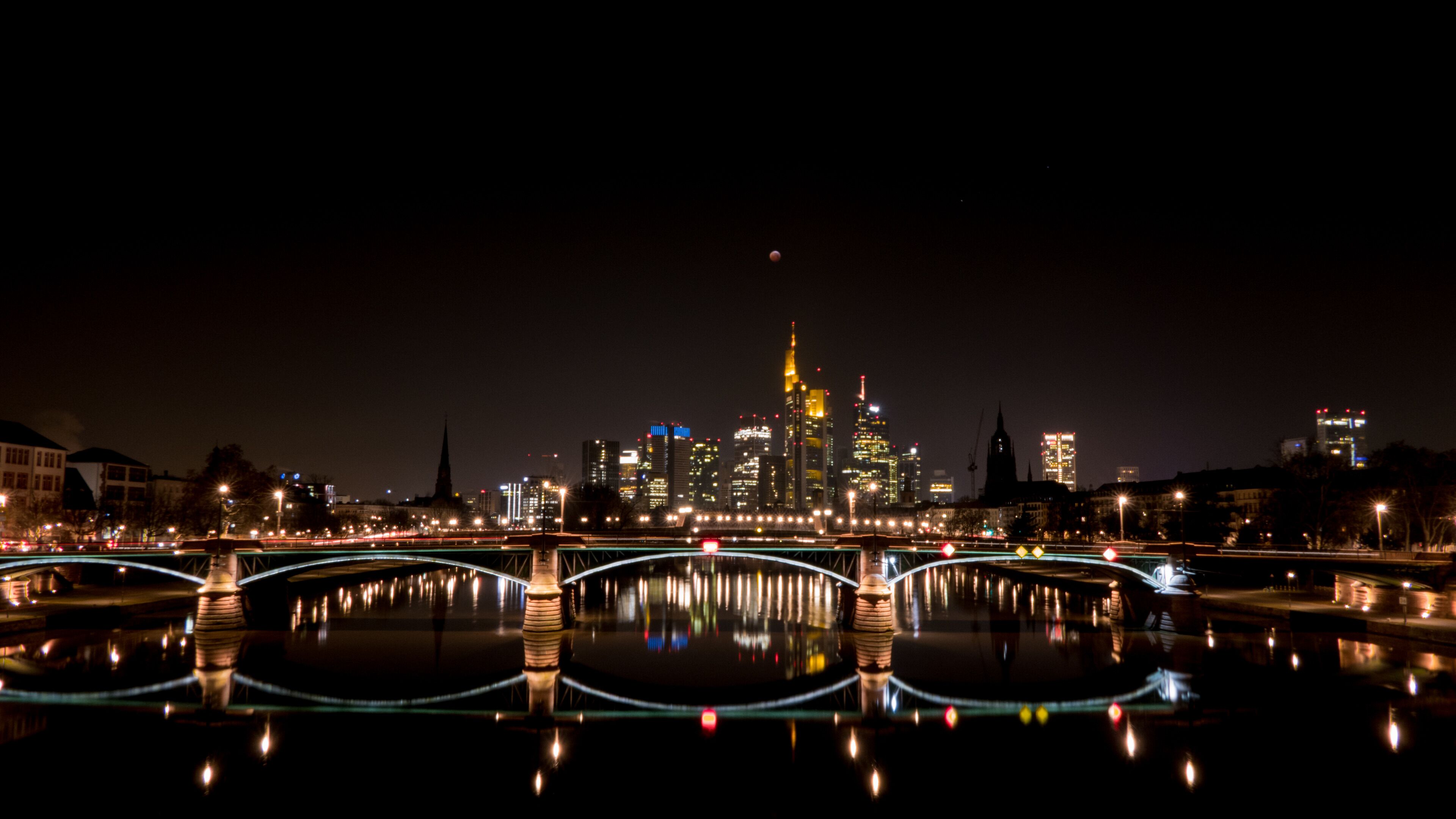 Bloodmoon are over the skyline of frankfurt