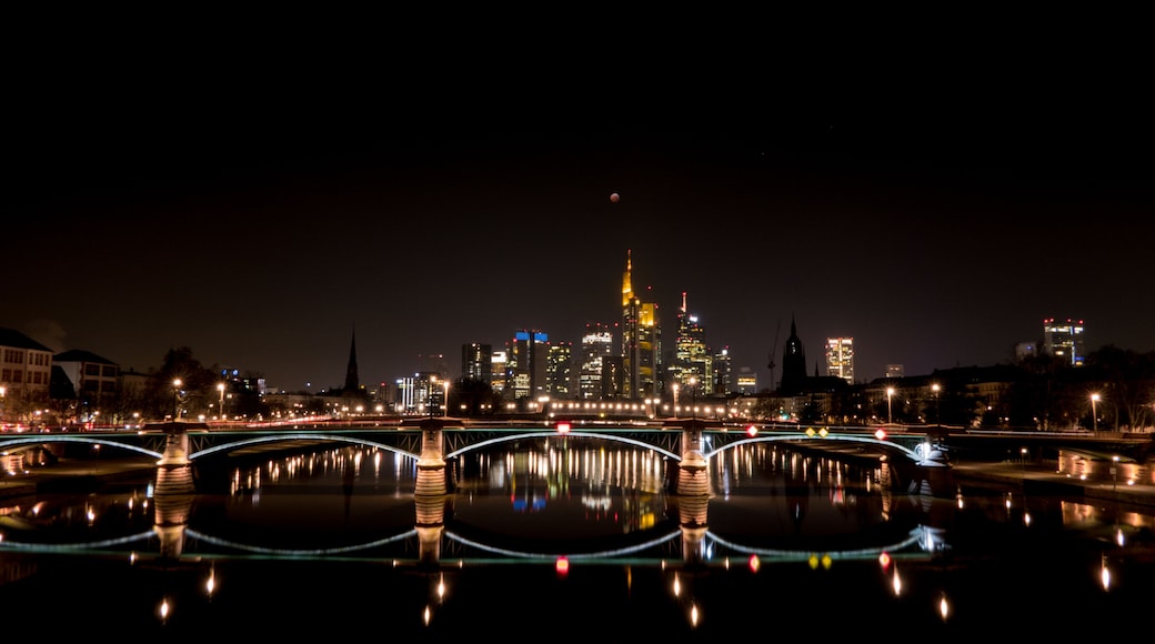 Bloodmoon are over the skyline of frankfurt
