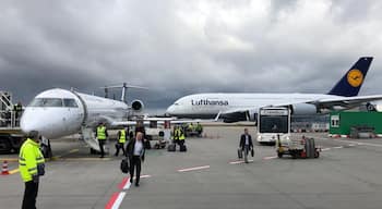 Frankfurt Airport, also known as Rhein-Main-Flughafen) is a major international airport located in Frankfurt, the fifth-largest city of Germany and one of the world's leading financial centres. It is the main hub for Lufthansa. The airport covers an area of 2,300 hectares of land and features two passenger terminals with a capacity of approximately 65 million passengers per year.
Frankfurt Airport is the busiest airport by passenger traffic in Germany as well as the 4th busiest in Europe.