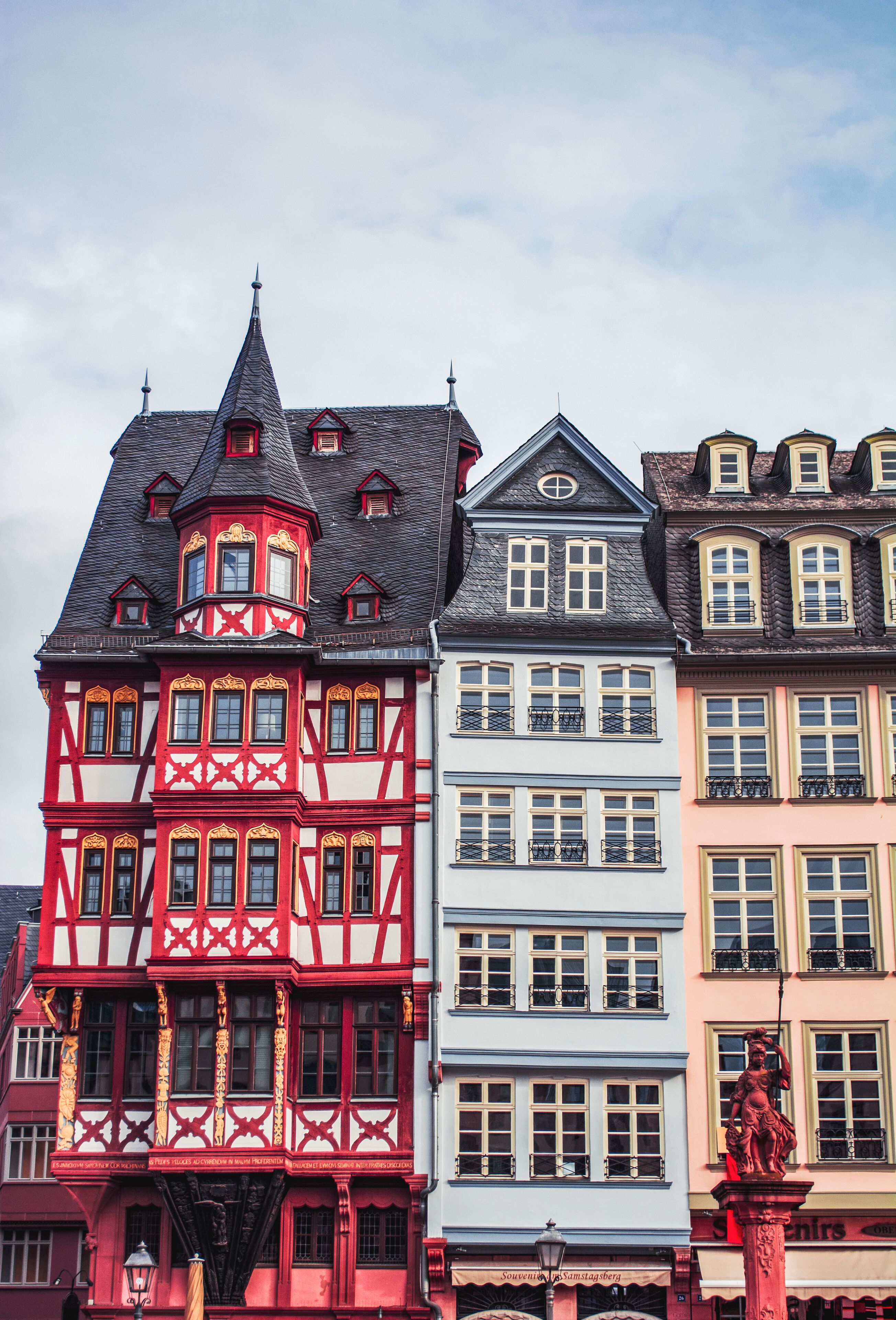 The traditional half-timbered houses in the historical old center of Frankfurt am Main. 