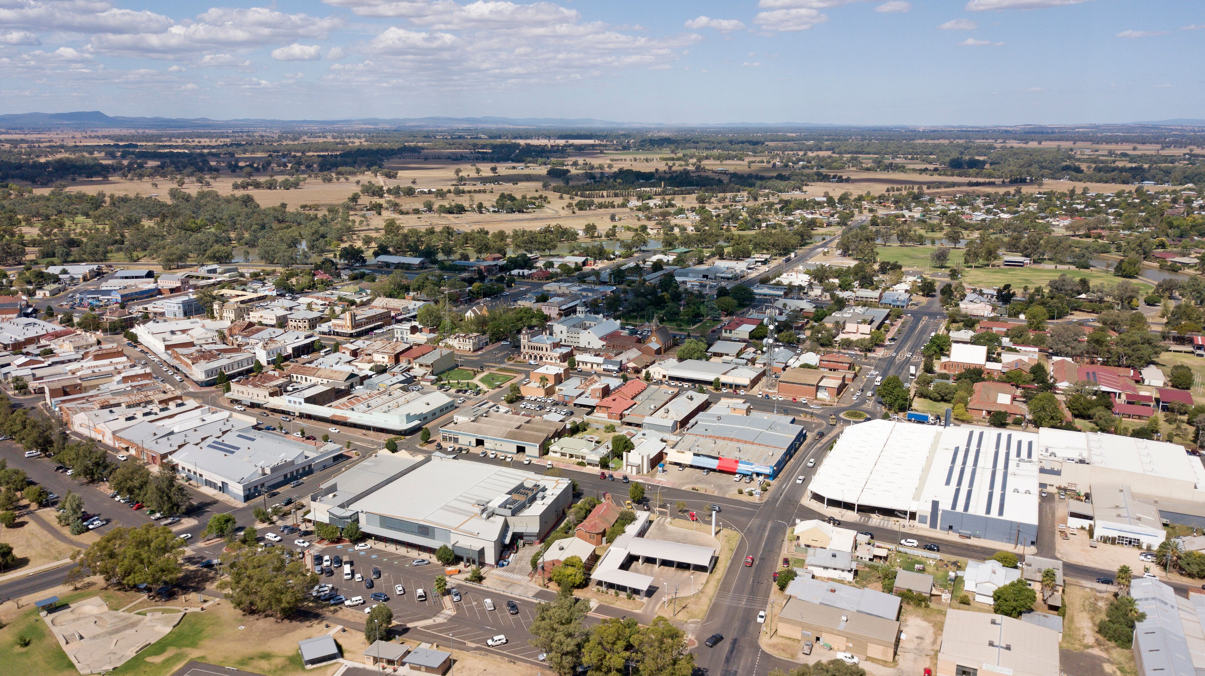 Aerial view of the town of  Forbes in the Central west of New South Wales, Australia.