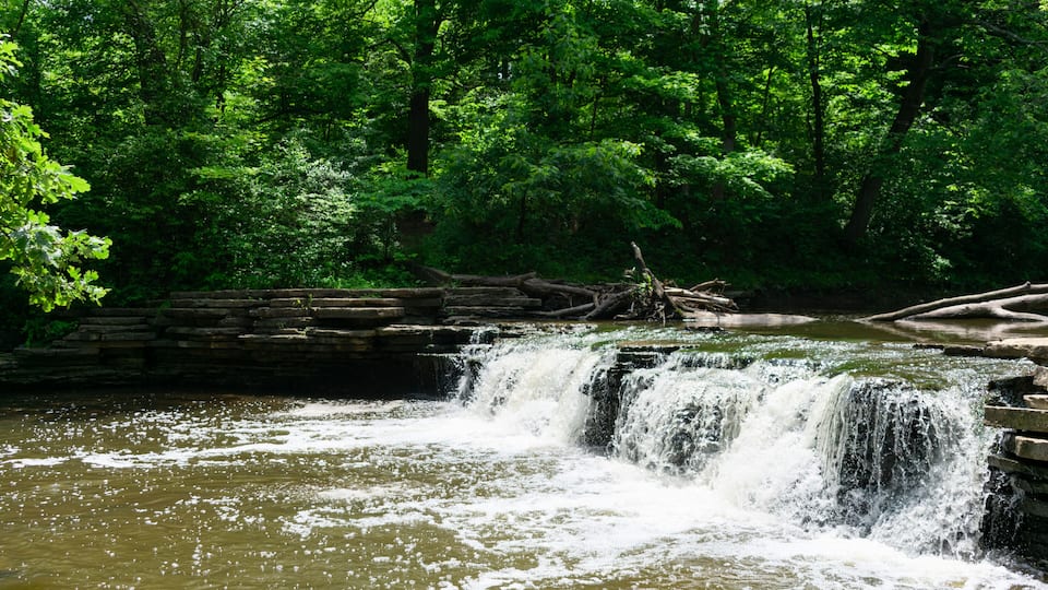 Waterfall at Waterfall Glen Forest Preserve in Suburban Lemont Illinois