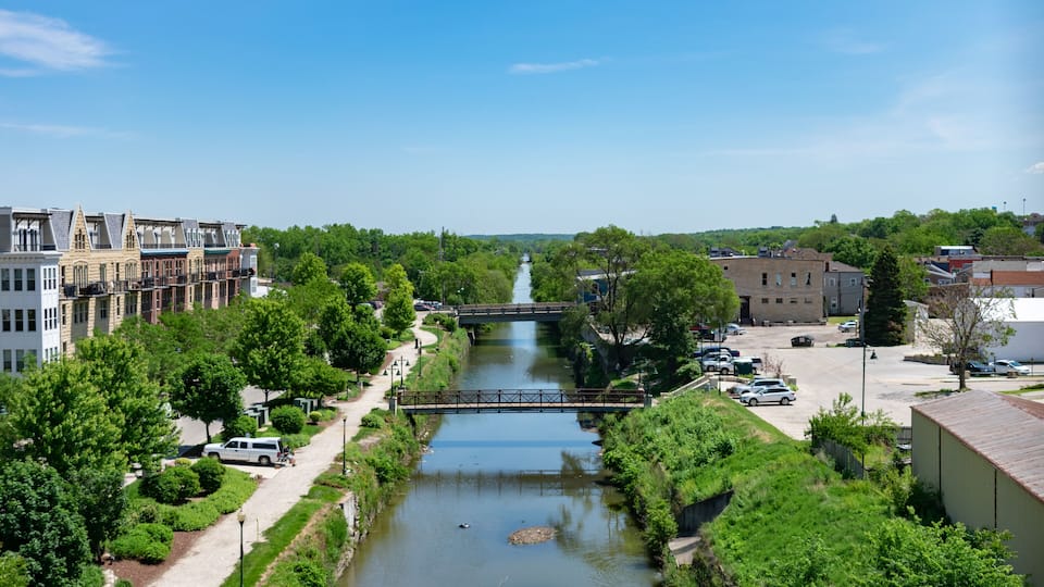 Bridges over a Canal in Suburban Lemont Illinois