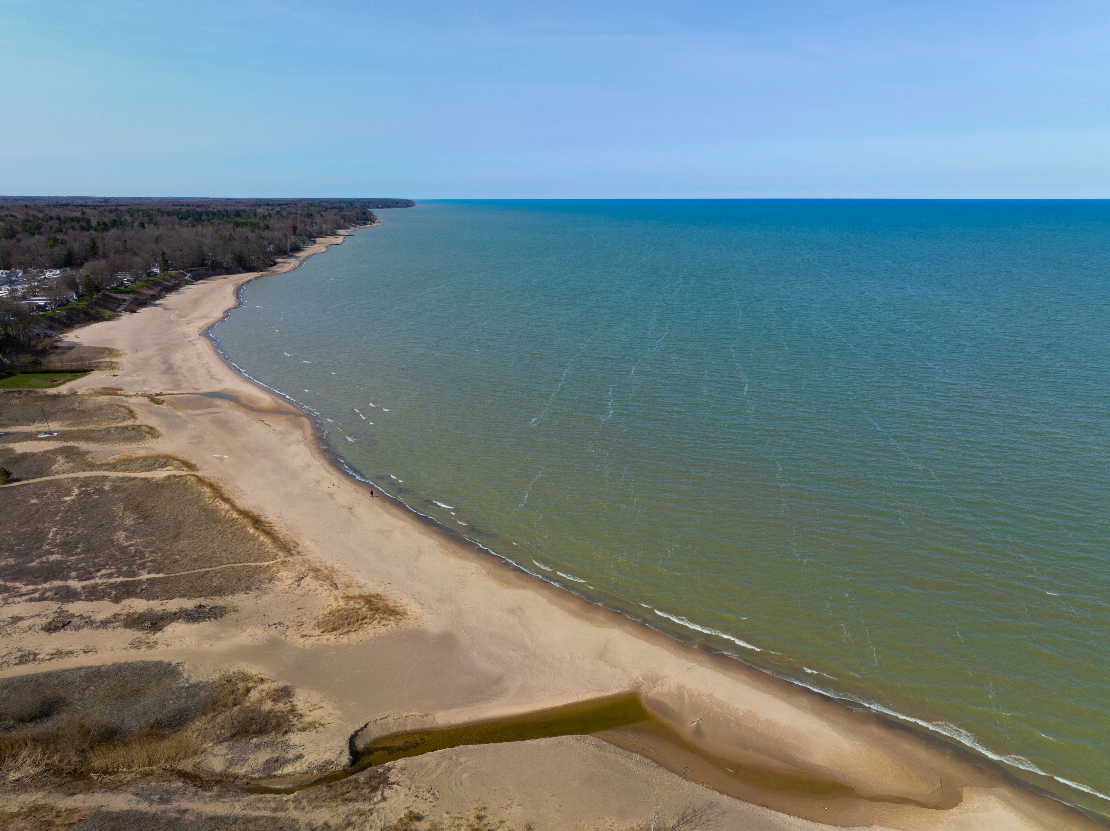 Lexington Beach aerial view at Lake Huron in village center of Lexington, Sanilac County, Michigan MI, USA.  