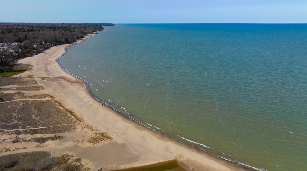 Lexington Beach aerial view at Lake Huron in village center of Lexington, Sanilac County, Michigan MI, USA.
