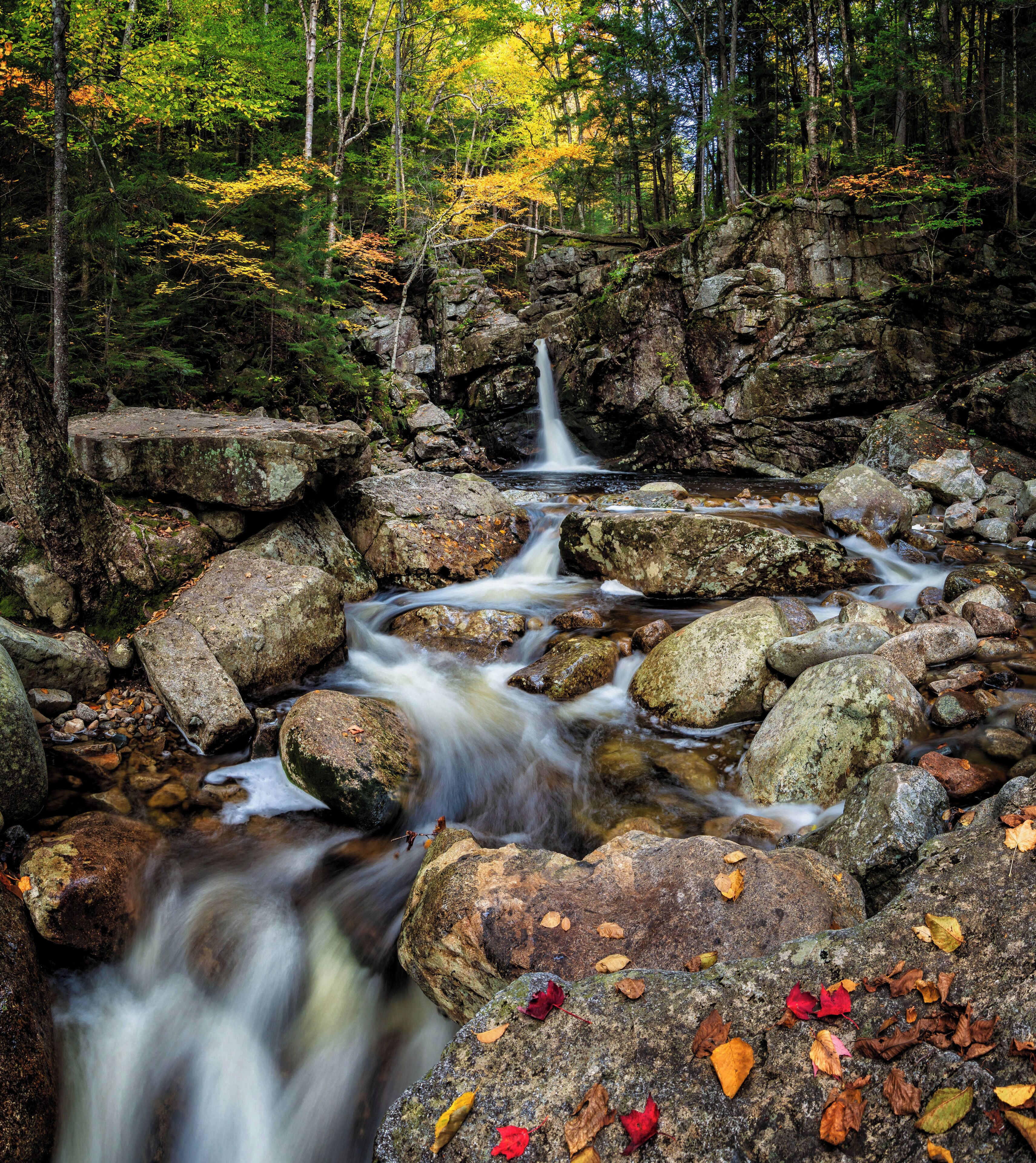 Kinsman Falls is one of many waterfalls found on Cascade Brook in Franconia Notch State Park. Unlike the other waterfalls on this brook, it falls vertically into a deep pool, providing a refreshing place to cool off when the current isn't moving too swiftly. Kinsman Falls is about 20 feet tall and remarkably narrow. It takes a half-mile hike along the Basin Cascade Trail to reach, which weeds out some of the crowds that swarm the Franconia Notch Valley.
#autumn #colors #waterfall #hiking #greatoutdoors #nature #MyBackyard #trovember