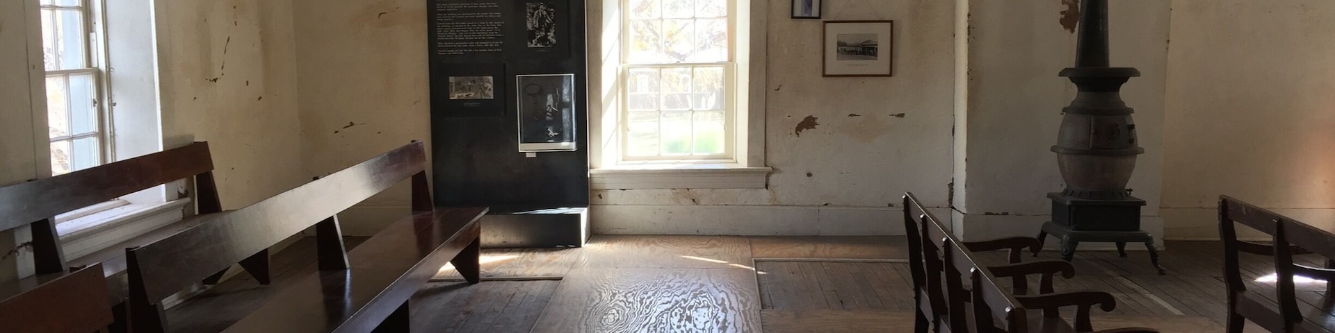 The white line on the floor marks the room where Billy the Kid was chained to the floor awaiting his hanging date. He escaped and shot and killed two deputies during his escape. The room was removed during renovations to turn "The House" into a courthouse.
