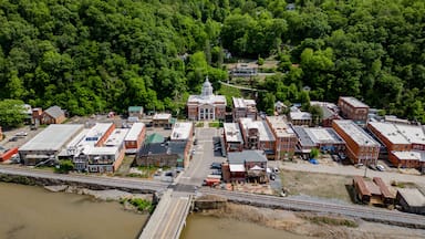 view of downtown marshall north carolina with river