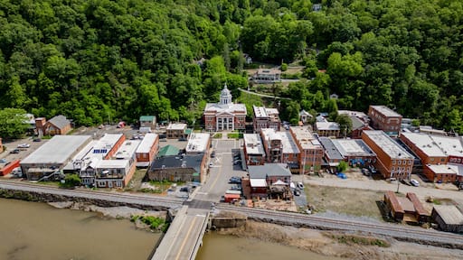 view of downtown marshall north carolina with river