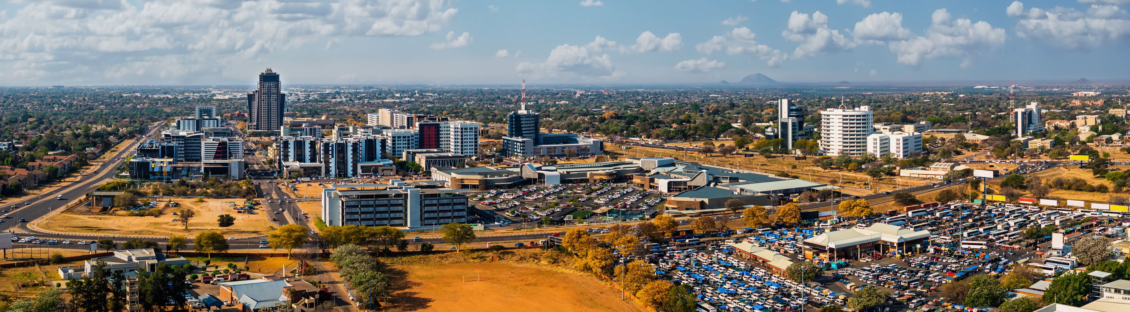 aerial view of Gaborone, industrial and residential, railway station and bus rank together with few shopping malls , CBD and residential neighborhood