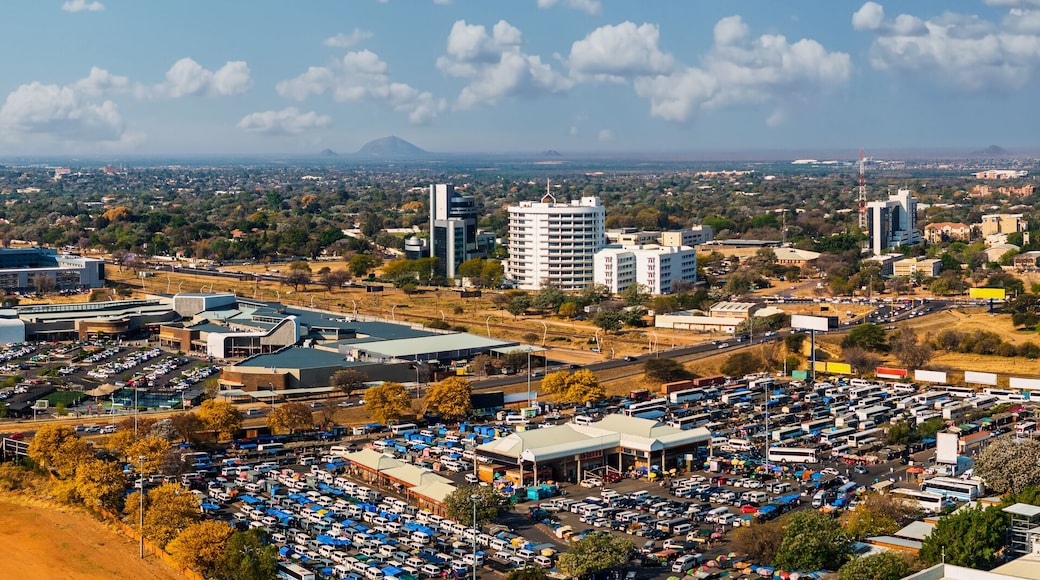 aerial view of Gaborone, industrial and residential, railway station and bus rank together with few shopping malls , CBD and residential neighborhood