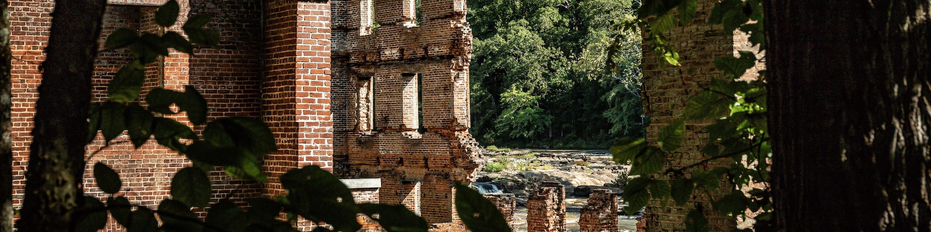 Sweetwater Creek State Park Georgia ruins of civil war era Mill brick and creek view through trees