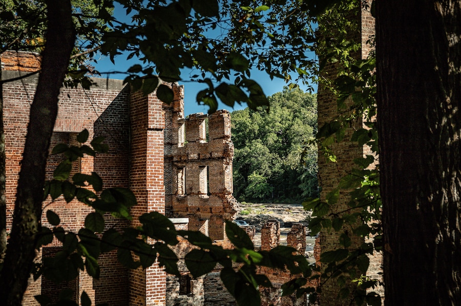 Sweetwater Creek State Park Georgia ruins of civil war era Mill brick and creek view through trees