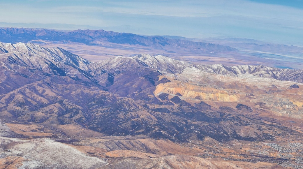 Rocky Mountains, Oquirrh range aerial views, Wasatch Front Rock from airplane. South Jordan, West Valley, Magna and Herriman, by the Great Salt Lake Utah. United States of America. USA.