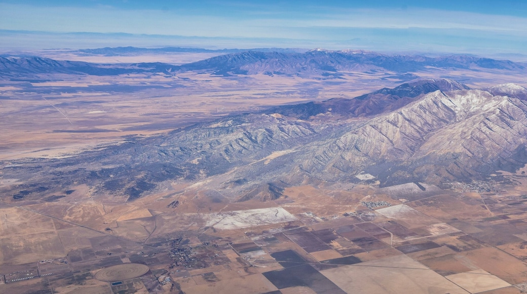 Rocky Mountains, Oquirrh range aerial views, Wasatch Front Rock from airplane. South Jordan, West Valley, Magna and Herriman, by the Great Salt Lake Utah. United States of America. USA.