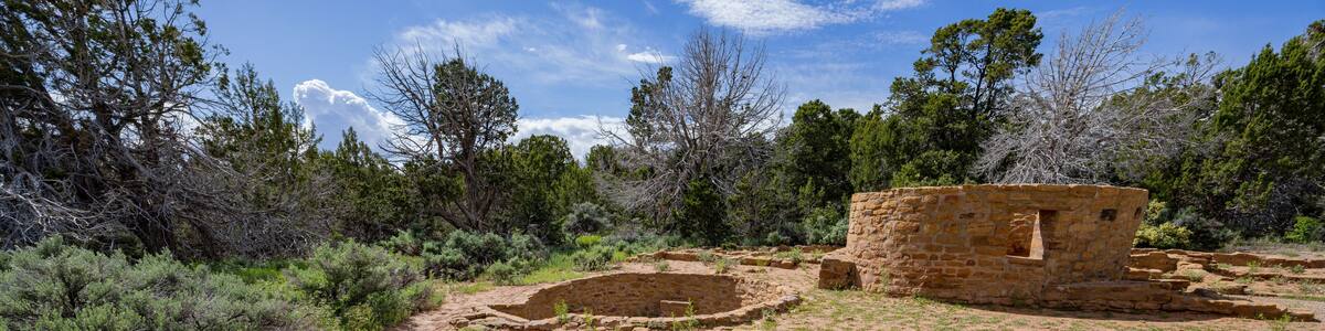 Sunny view of the historical Coyote Village in Mesa Verde National Park