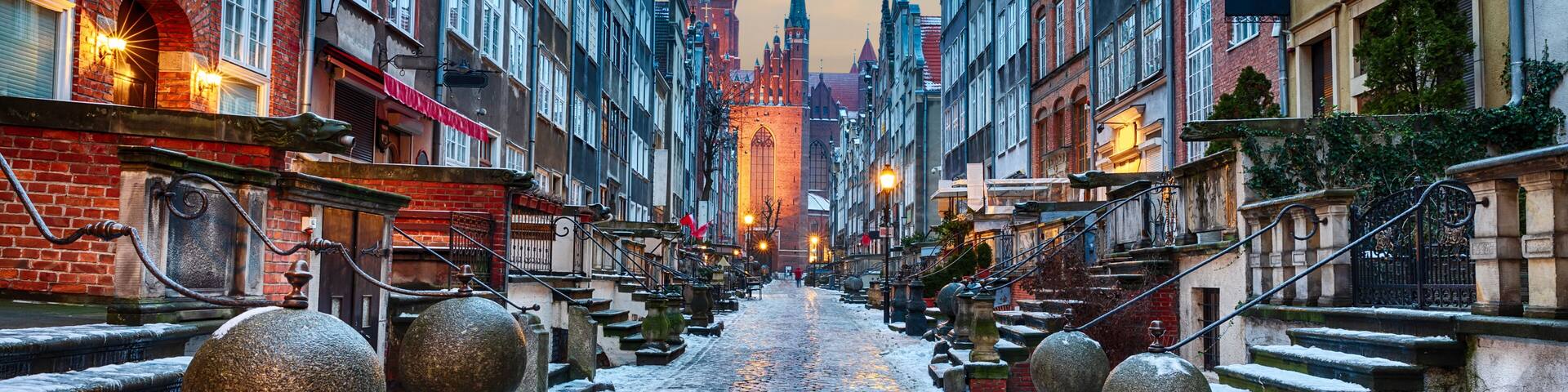 Mariacka Street of Gdansk, night winter view, Poland