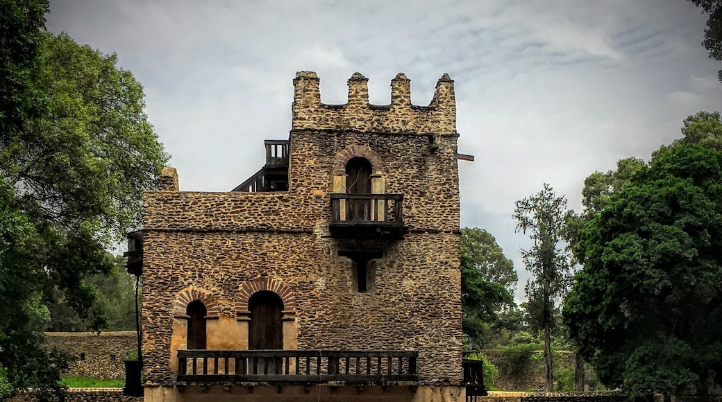 King Fasilides Bath. Once a year, during the religious Timket celebration, the pool is filled with water. Situated in the middle of the pool this castle has the shape of a lion.