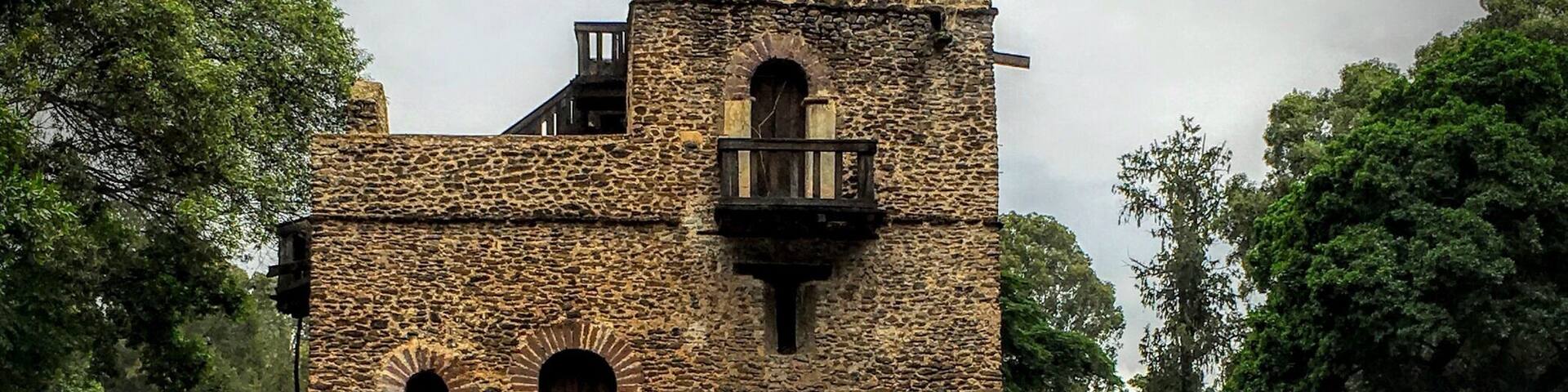 King Fasilides Bath. Once a year, during the religious Timket celebration, the pool is filled with water. Situated in the middle of the pool this castle has the shape of a lion.