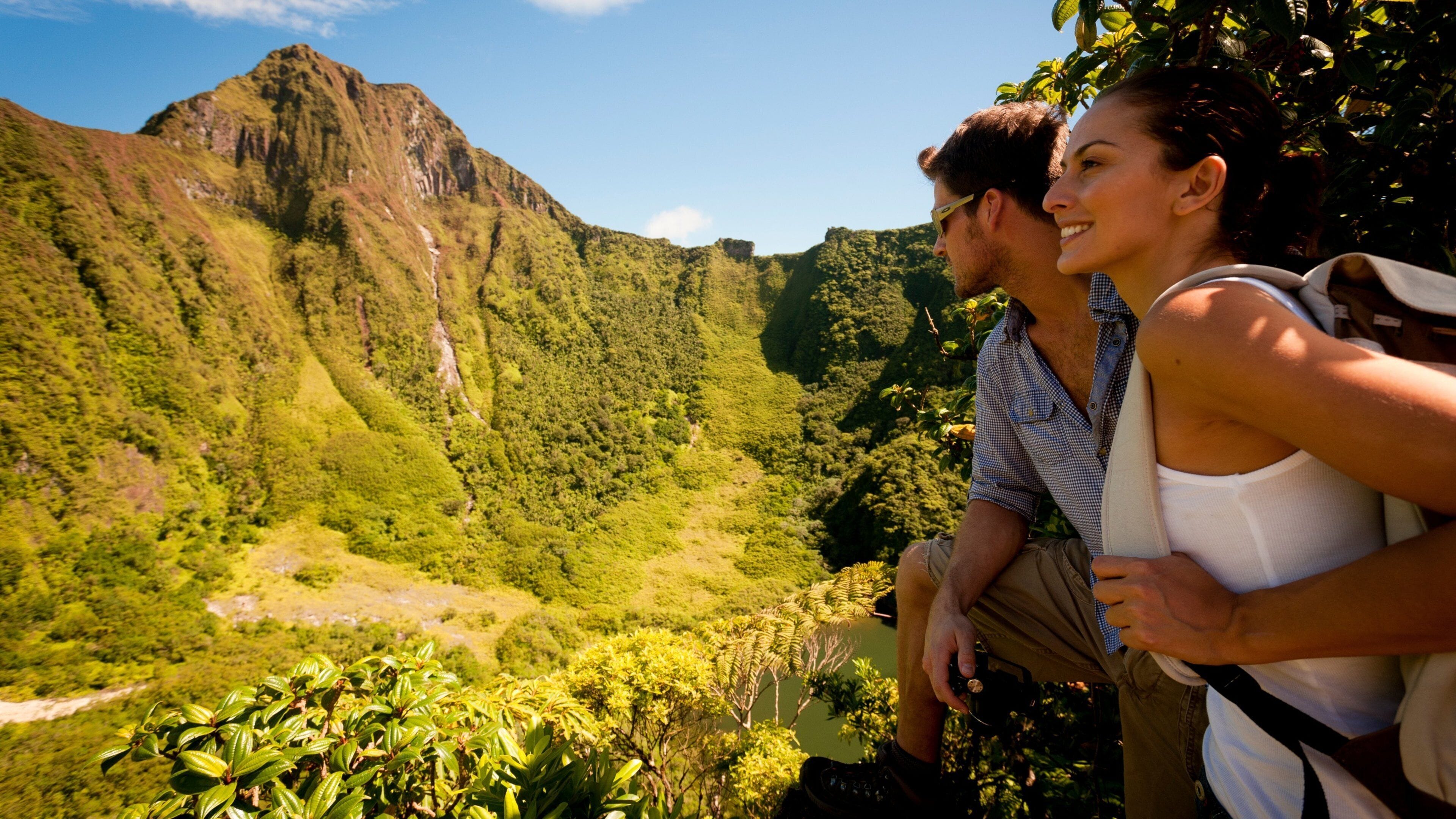 St. Kitts and Nevis showing tranquil scenes and a gorge or canyon as well as a couple