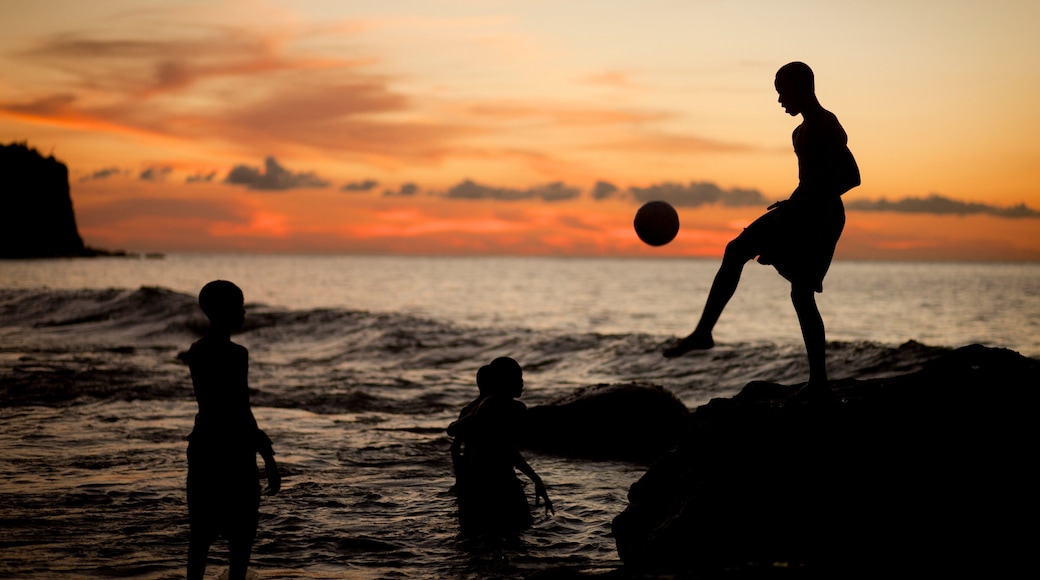 St. Kitts and Nevis which includes swimming, general coastal views and a sunset