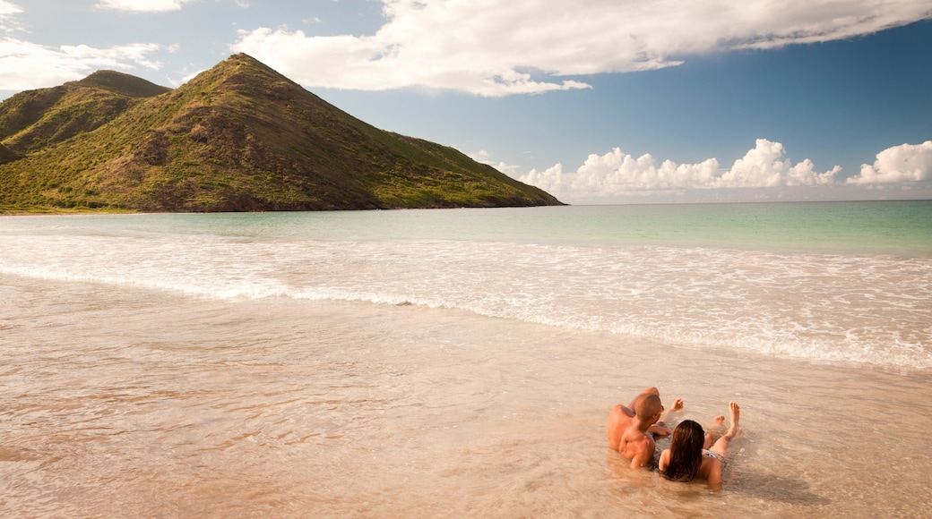 St. Kitts and Nevis which includes a beach, general coastal views and swimming