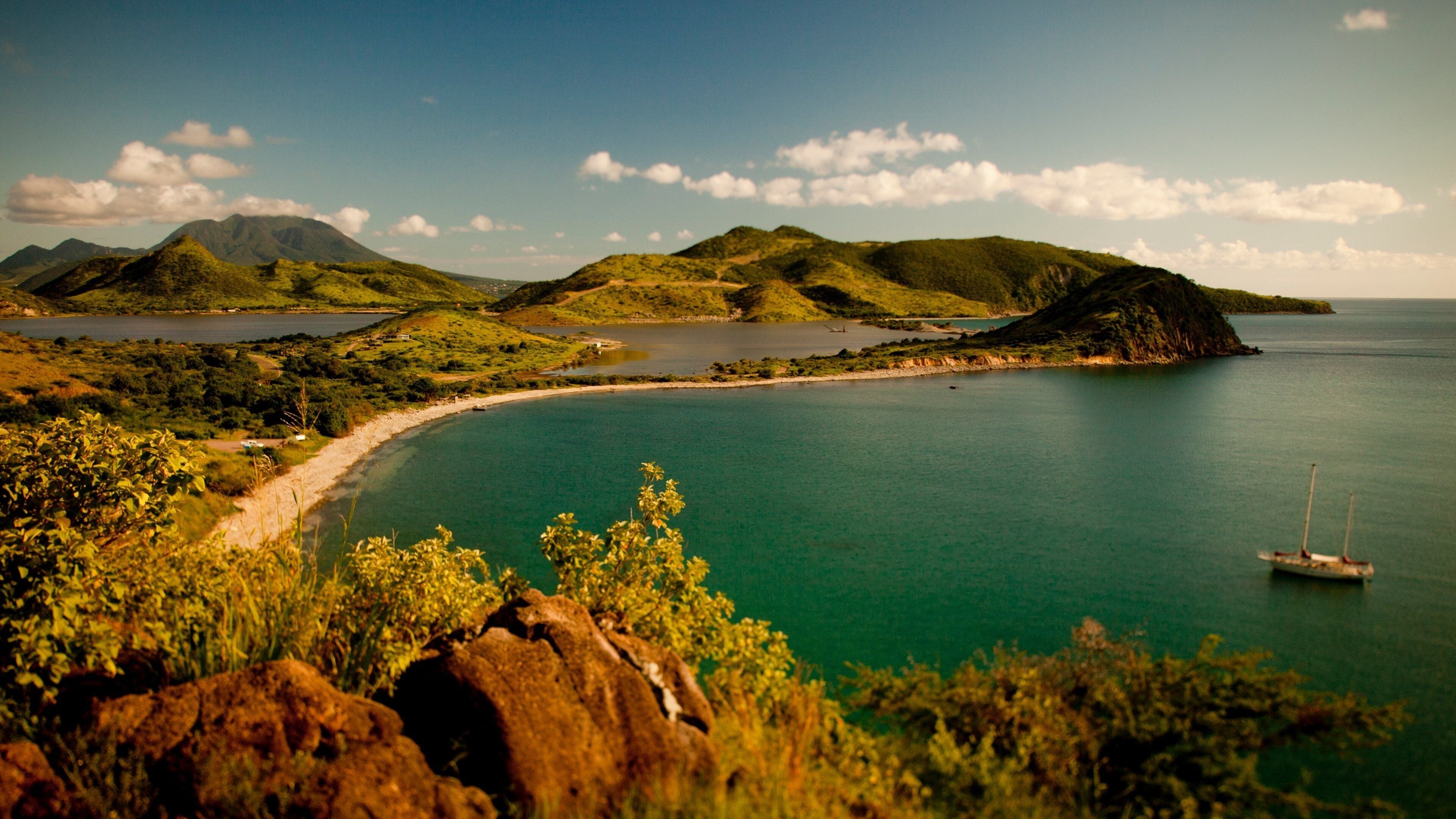 St. Kitts and Nevis showing landscape views, a sunset and general coastal views