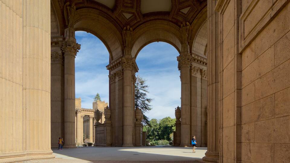 Marina District featuring heritage architecture as well as an individual femail